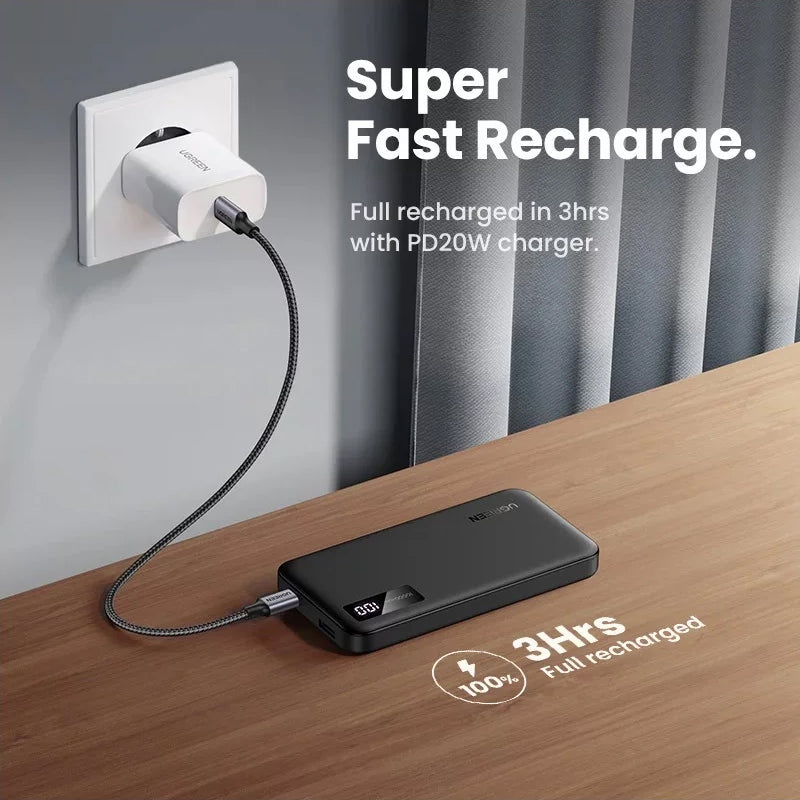 UGREEN PB311 Εξωτερική μπαταρία, 10000mAh, 22,5W, QC + PD, 1 x USB-C - 2 x USB-A, Μαύρο