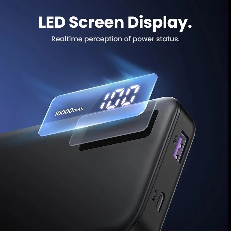 UGREEN PB311 Εξωτερική μπαταρία, 10000mAh, 22,5W, QC + PD, 1 x USB-C - 2 x USB-A, Μαύρο
