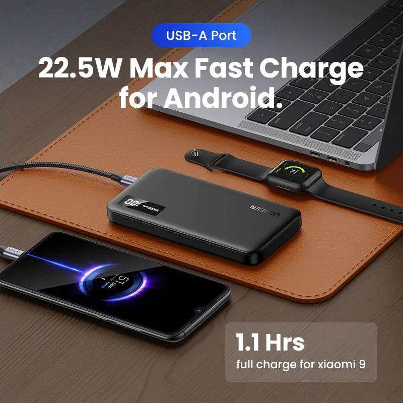UGREEN PB311 Εξωτερική μπαταρία, 10000mAh, 22,5W, QC + PD, 1 x USB-C - 2 x USB-A, Μαύρο