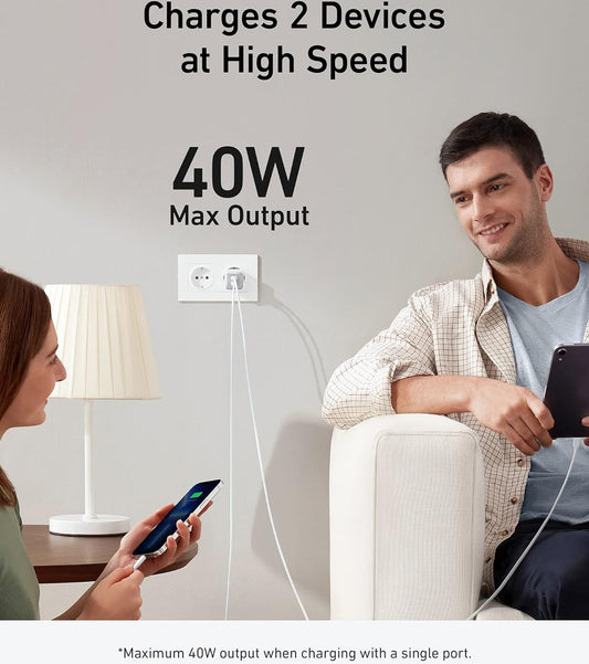 Anker 521 Nano Pro Network Charger, 40W, 3A, 2 x USB-C, White A2038G21 