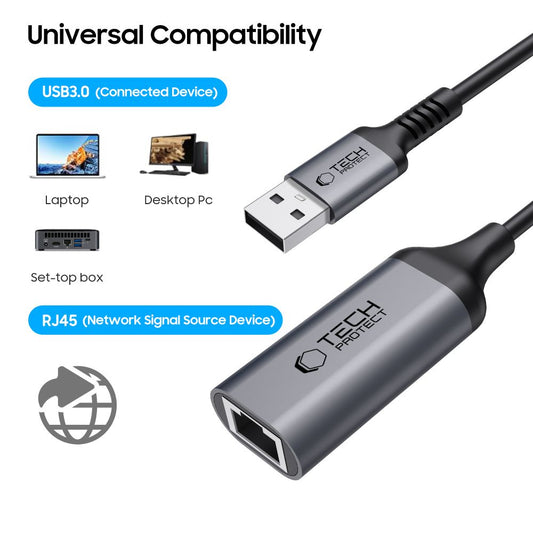 Κάρτα Δικτύου Tech-Protect Ultraboost, RJ45, USB 3.0, Μαύρο